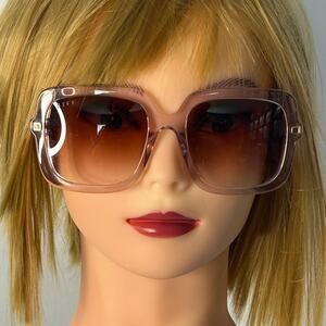 DIFF Sandra Oversized Square Sunglasses Pink Gold Gradient Lenses w/ Case
